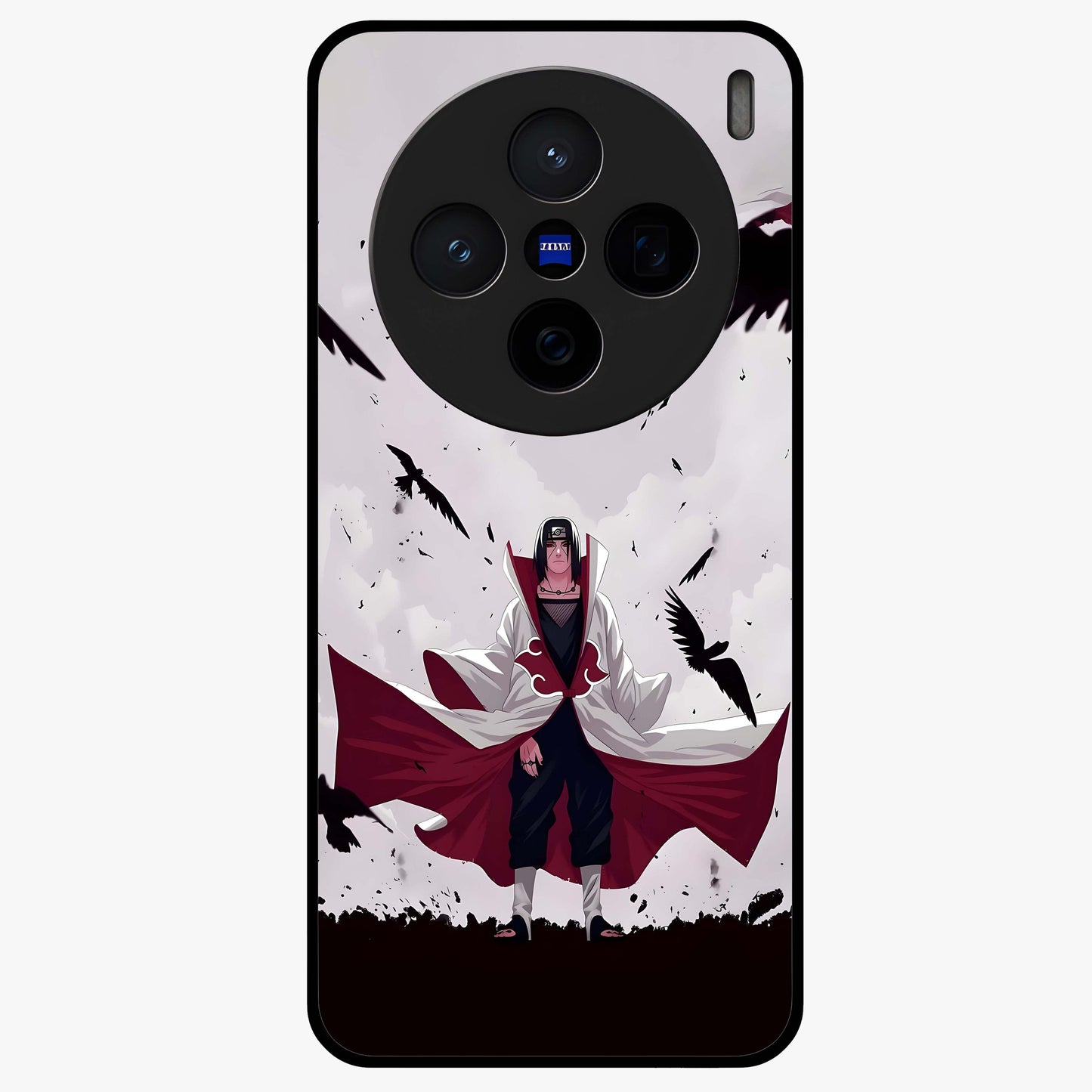 Crimson Crow Ascension Glass Case showing flat back view with mystical crow artwork and glossy glass finish.