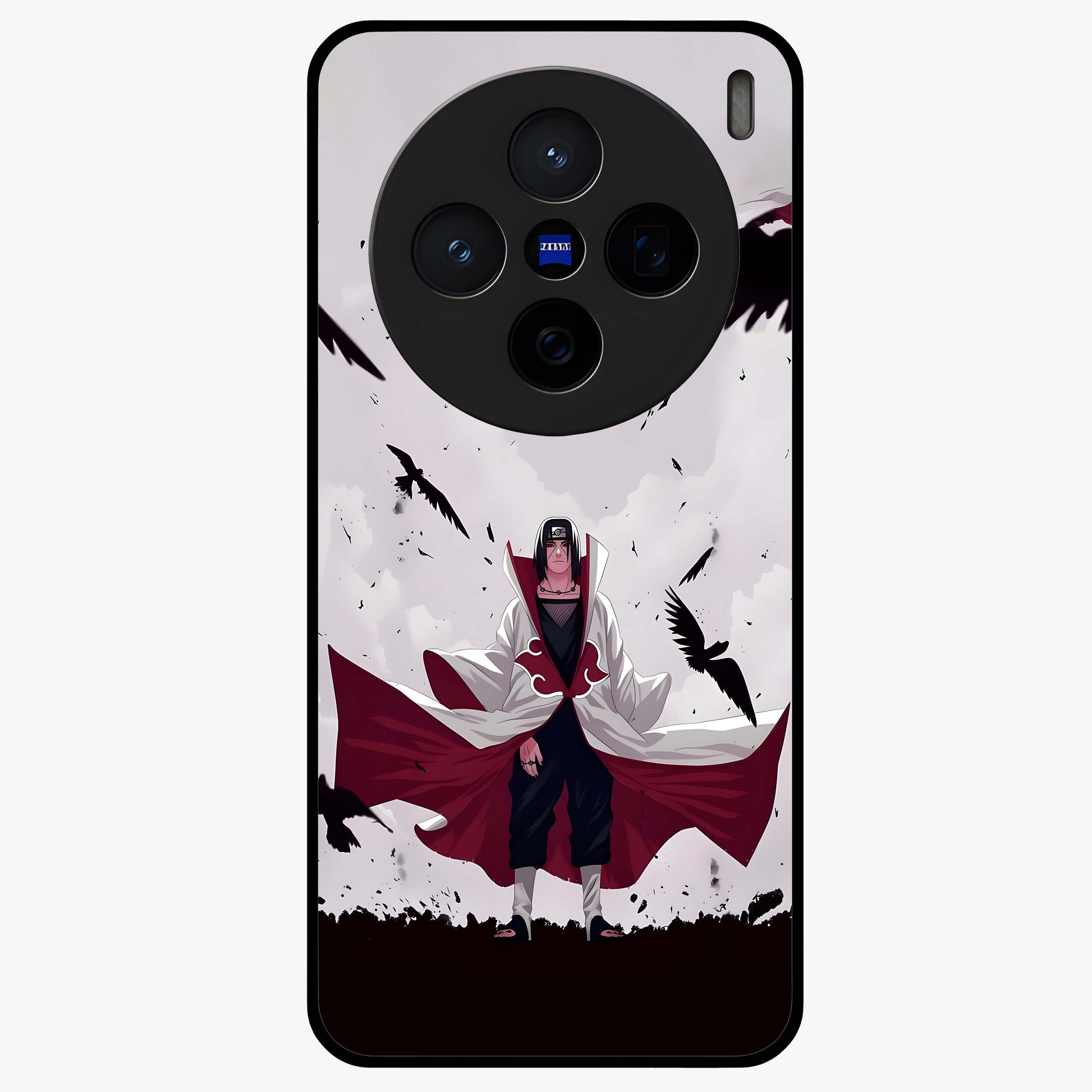 Crimson Crow Ascension Glass Case showing flat back view with mystical crow artwork and glossy glass finish.