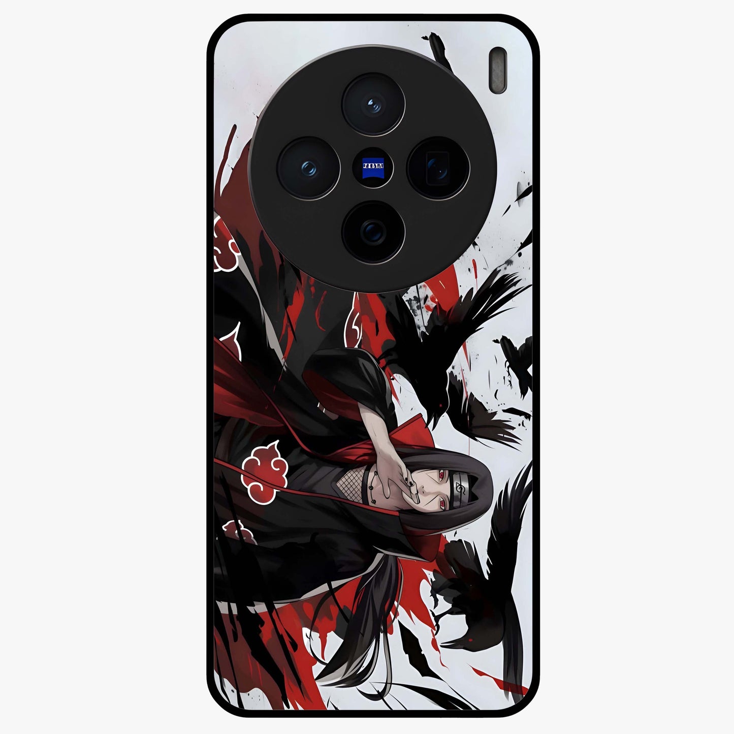 Crimson Crow Illusion Glass Case showing flat back view with artistic crow illusion artwork and glossy glass finish.