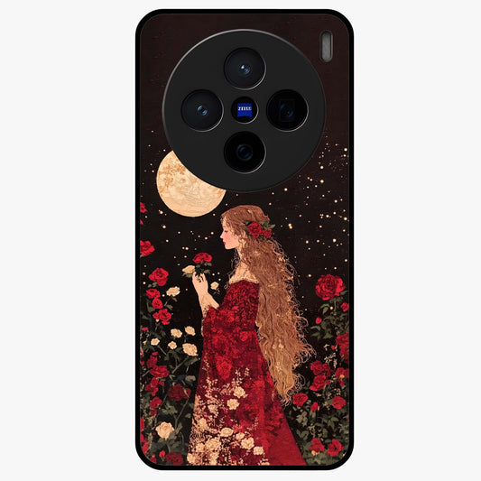 Crimson Dreams Glass Case showing flat back view with dreamy crimson artwork and glossy glass finish.