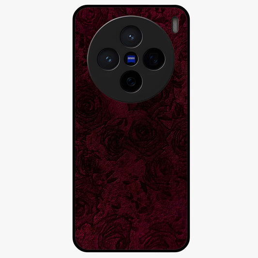 Crimson Fade Flow Glass Case showing flat back view with flowing crimson gradient artwork and glossy glass finish.