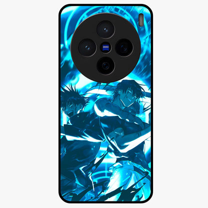Cursed Energy Clash Glass Case showing flat back view with intense cursed energy artwork and glossy glass finish.