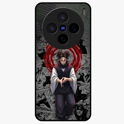 Cursed Ritual Ascension Glass Case showing flat back view with dark ritual themed artwork and glossy glass finish.
