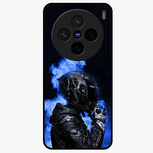 Cyber Sentinel Protocol Glass Case showing flat back view with futuristic cyber themed artwork and glossy glass finish.