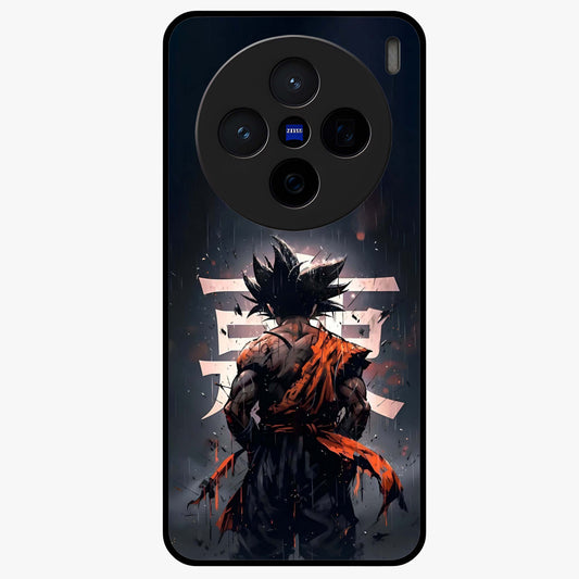 Dark Warrior In Rain Glass Case showing flat back view with warrior artwork in rainy atmosphere and glossy glass finish.