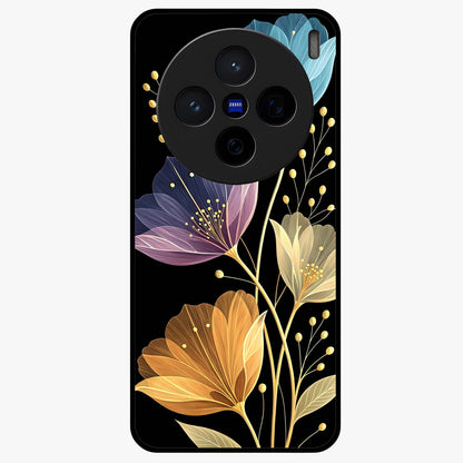Delicate Multicolor Flowers Glass Case showing flat back view with vibrant floral artwork and glossy glass finish.