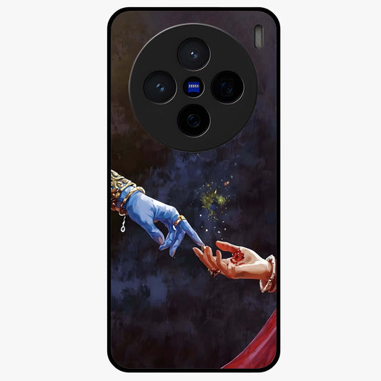 Divine Touch Eternal Glass Case showing flat back view with spiritual themed artwork and glossy glass finish.