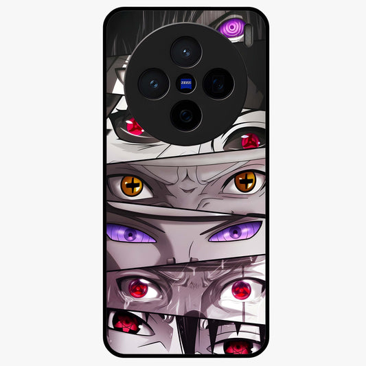 Eyes of Destiny Glass Case showing flat back view with striking eye themed artwork and glossy glass finish.