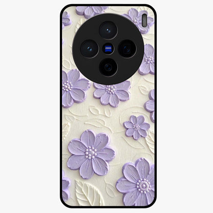 Floral Wall Art With Purple Flowers Glass Case showing flat back view with purple flower artwork and glossy glass finish.