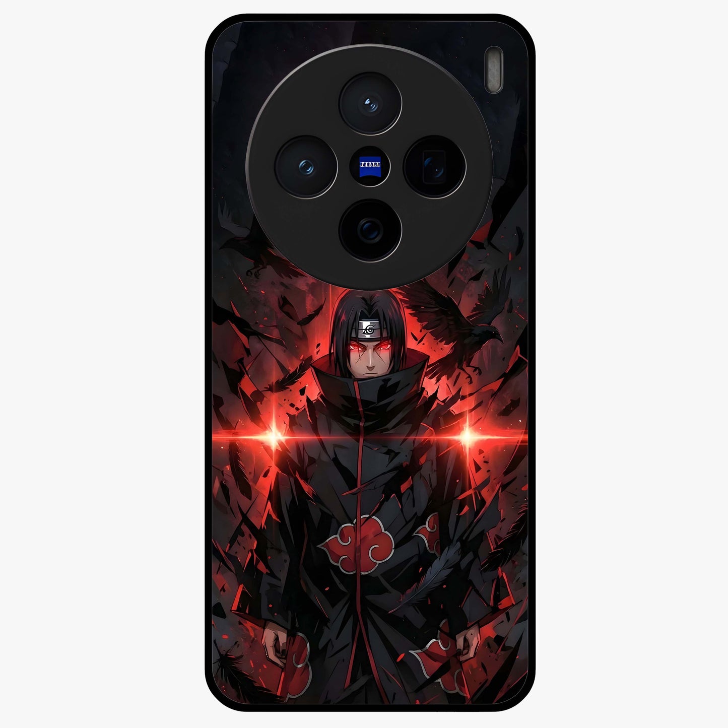 Focused Blade Discipline Glass Case showing flat back view with warrior sword themed artwork and glossy glass finish.