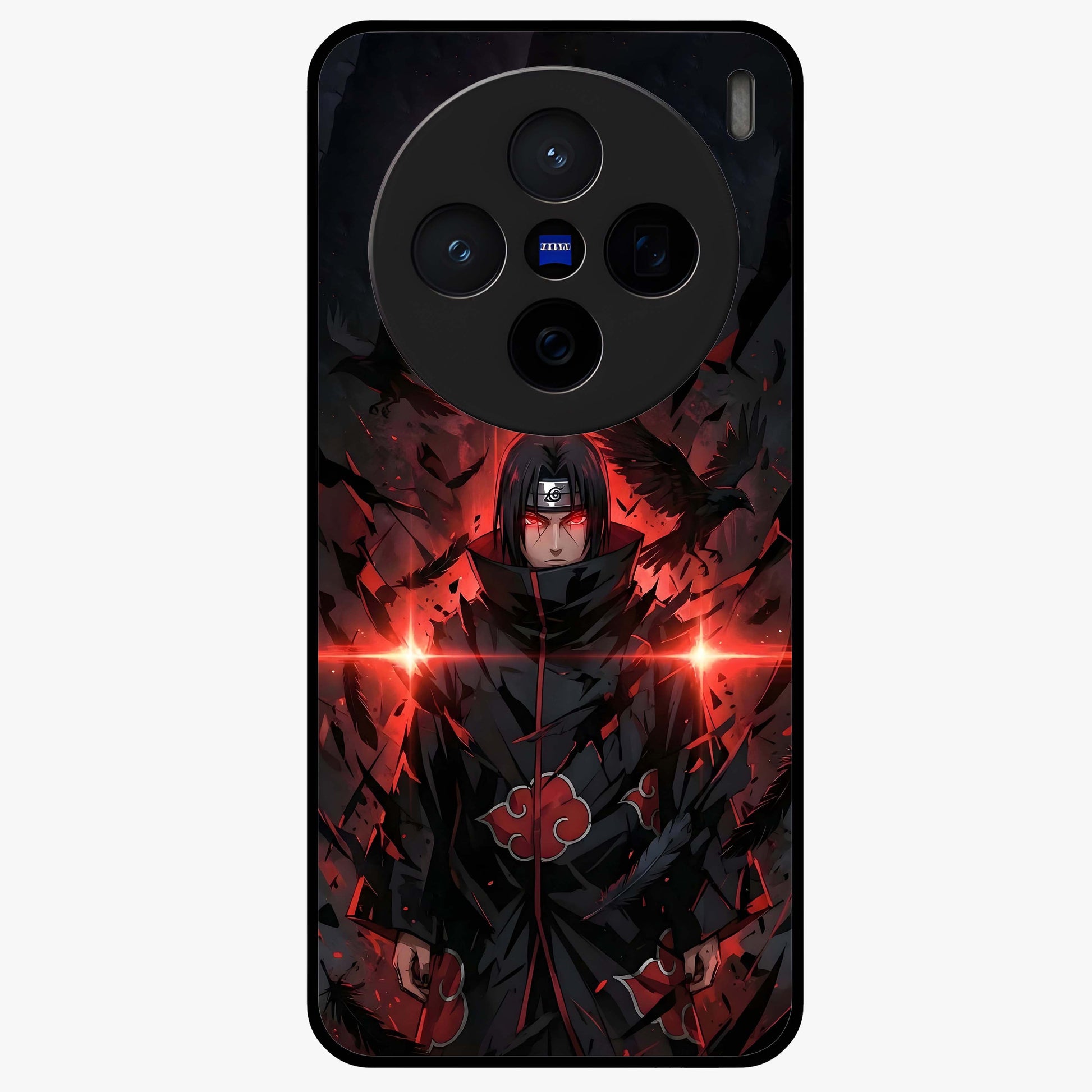 Focused Blade Discipline Glass Case showing flat back view with warrior sword themed artwork and glossy glass finish.