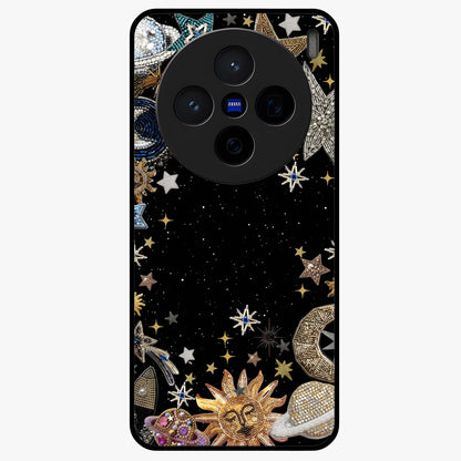 Galactic Jewel Stars Glass Case showing flat back view with sparkling star jewel artwork and glossy glass finish.