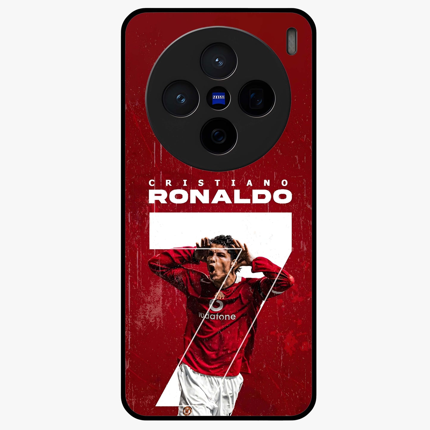 Goal Celebration Legacy Glass Case showing flat back view with football celebration inspired artwork and glossy glass finish.