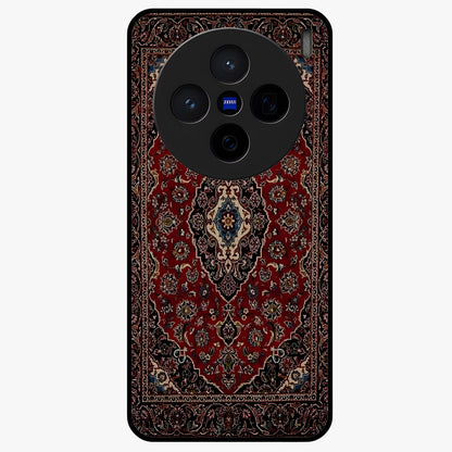 Heritage Carpet Royale Glass Case showing flat back view with ornate Persian carpet inspired pattern and glossy glass finish.