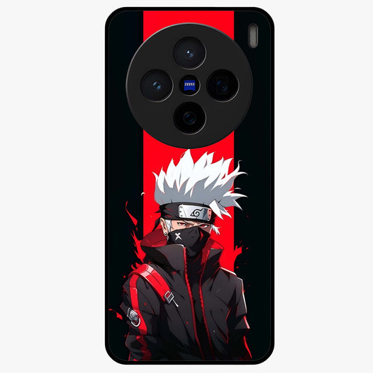 Kakashi Scarlet Shadow Glass Case showing flat back view with powerful anime ninja artwork and glossy glass finish.