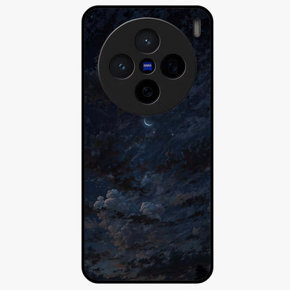 Lunar Veil Silence Glass Case showing flat back view with mystical moon veil artwork and glossy glass finish.