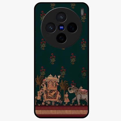 Macmerise Glass Case showing flat back view with stylish modern artwork and glossy glass finish.