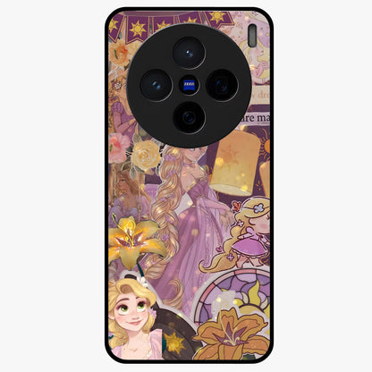 Magical Tangled Dream Glass Case showing flat back view with dreamy tangled artwork and glossy glass finish.