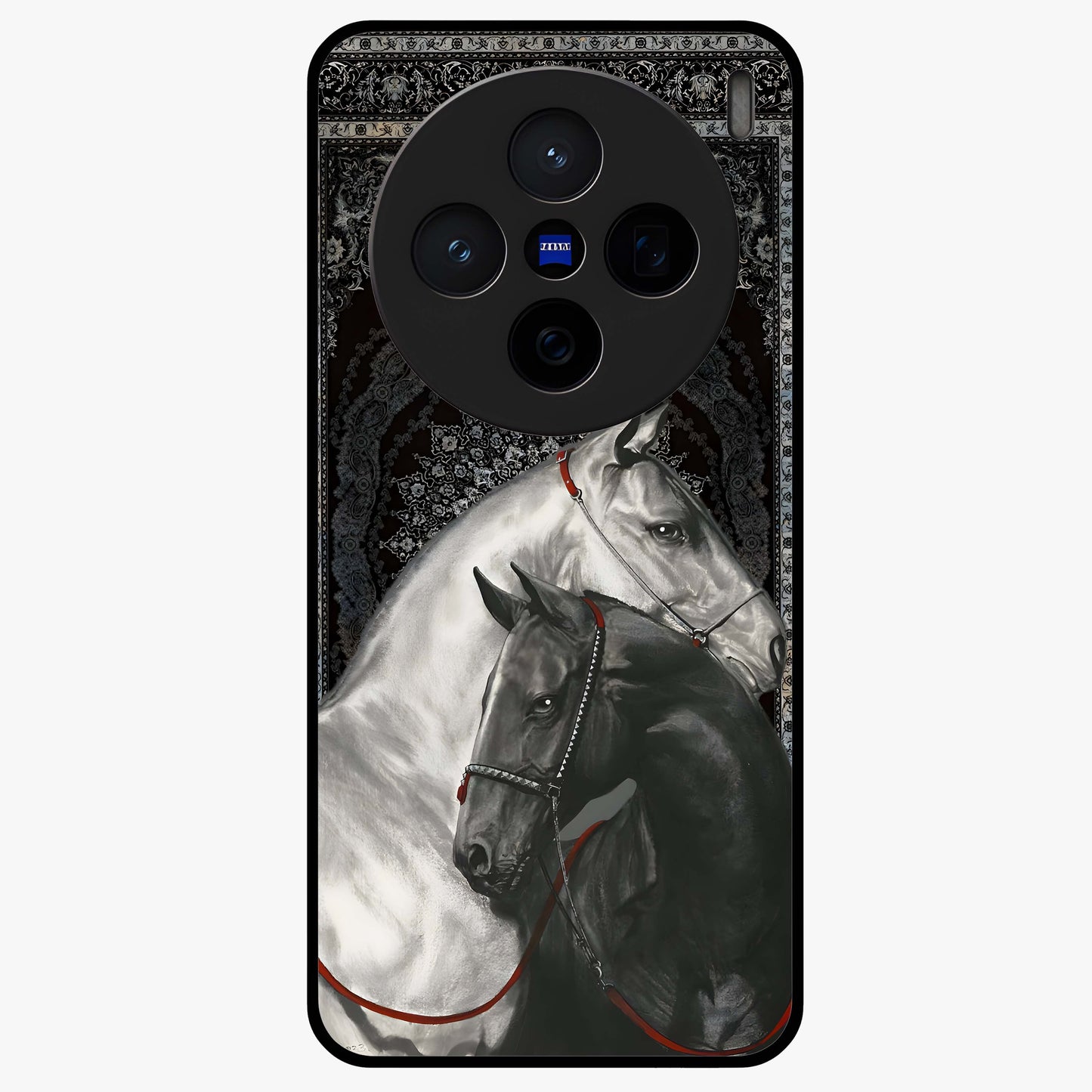 Majestic Ride Legacy Glass Case showing flat back view with powerful automotive inspired artwork and glossy glass finish.