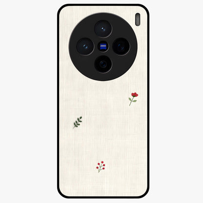 Minimal Petal Whispers Glass Case showing flat back view with soft minimal floral artwork and glossy glass finish.