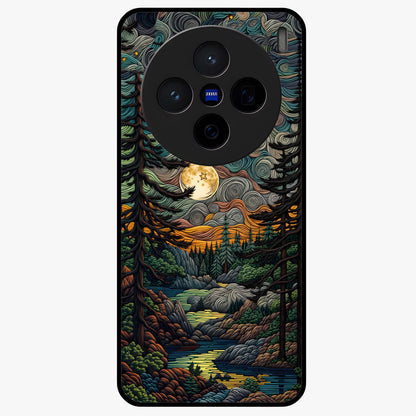 Moonlight Forest Dream Glass Case showing flat back view with mystical forest moonlight artwork and glossy glass finish.