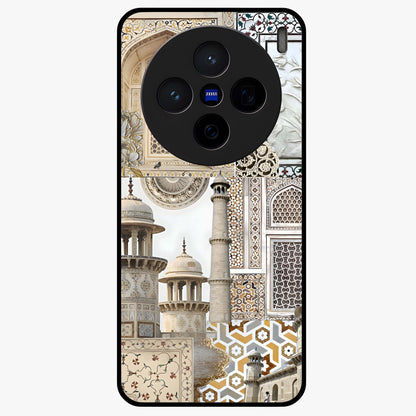 Mughal Marble Legacy Glass Case showing flat back view with intricate Mughal inspired marble pattern and glossy glass finish.
