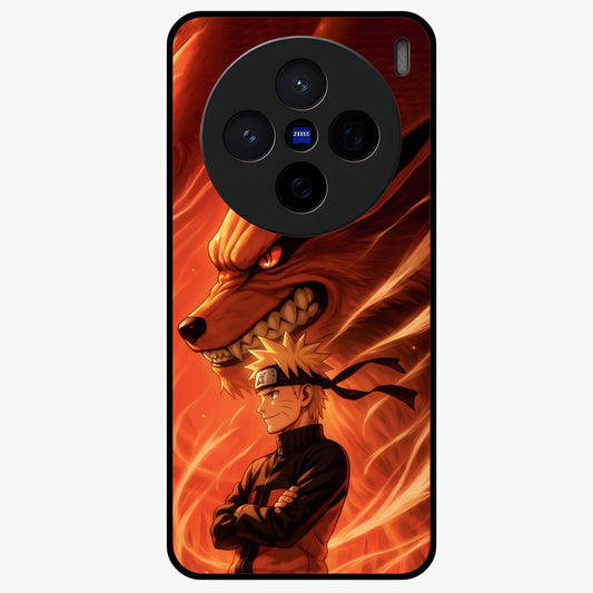 Nine Tails Legacy Glass Case showing flat back view with powerful nine-tailed fox inspired artwork and glossy glass finish.