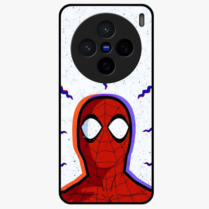 Omg Spiderman Glass Case showing flat back view with bold superhero inspired artwork and glossy glass finish.