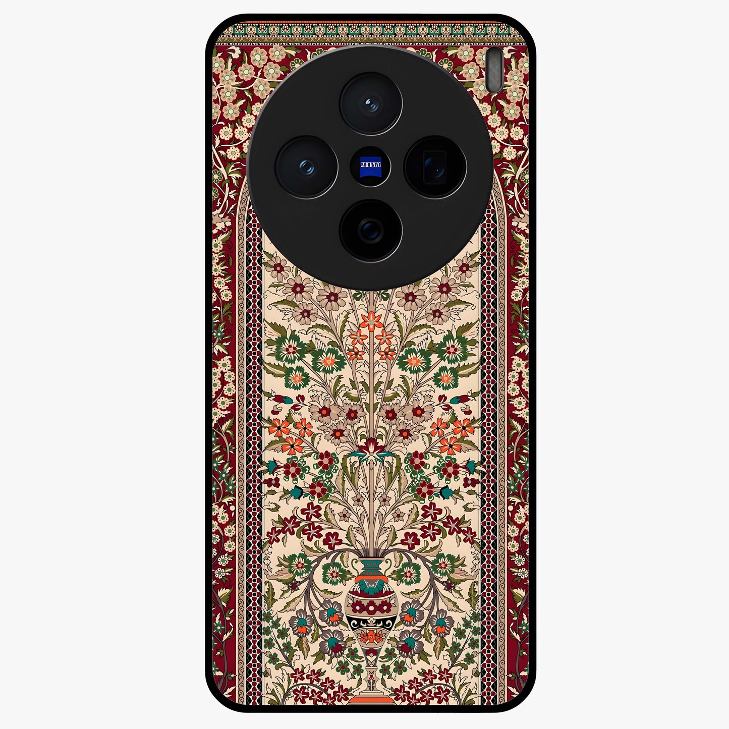 Persian Inspired Glass Case showing flat back view with ornate Persian style pattern artwork and glossy glass finish.