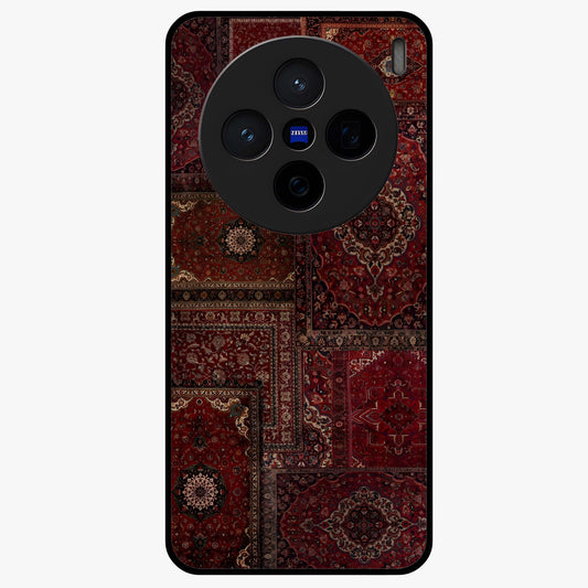 Persian Velvet Tale Glass Case showing flat back view with luxurious Persian velvet pattern artwork and glossy glass finish.