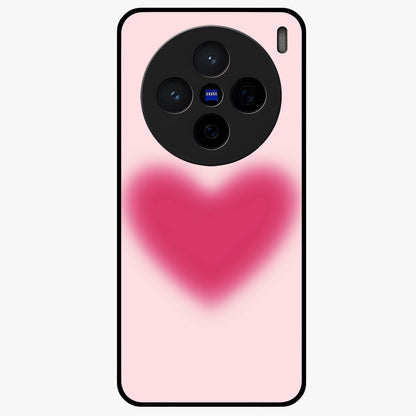 Pink Aura Heart Glass Case showing flat back view with glowing heart artwork and glossy glass finish.
