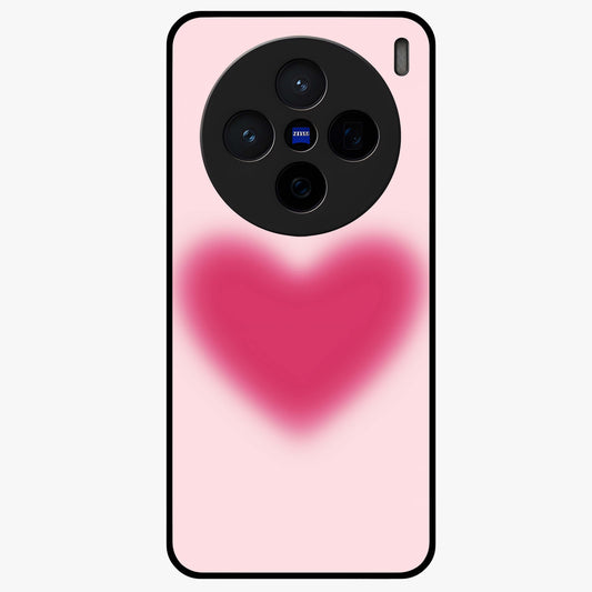 Pink Aura Heart Glass Case showing flat back view with glowing heart artwork and glossy glass finish.