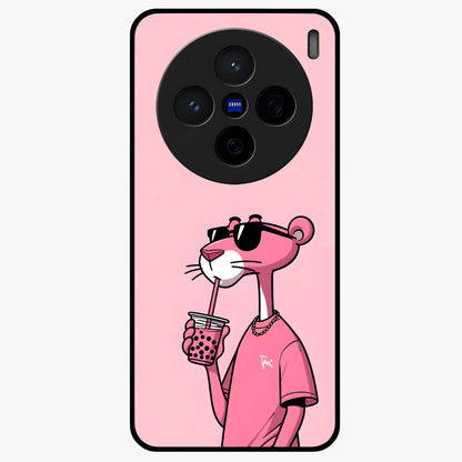 Pink Panther Glass Case showing flat back view with iconic pink panther artwork and glossy glass finish.