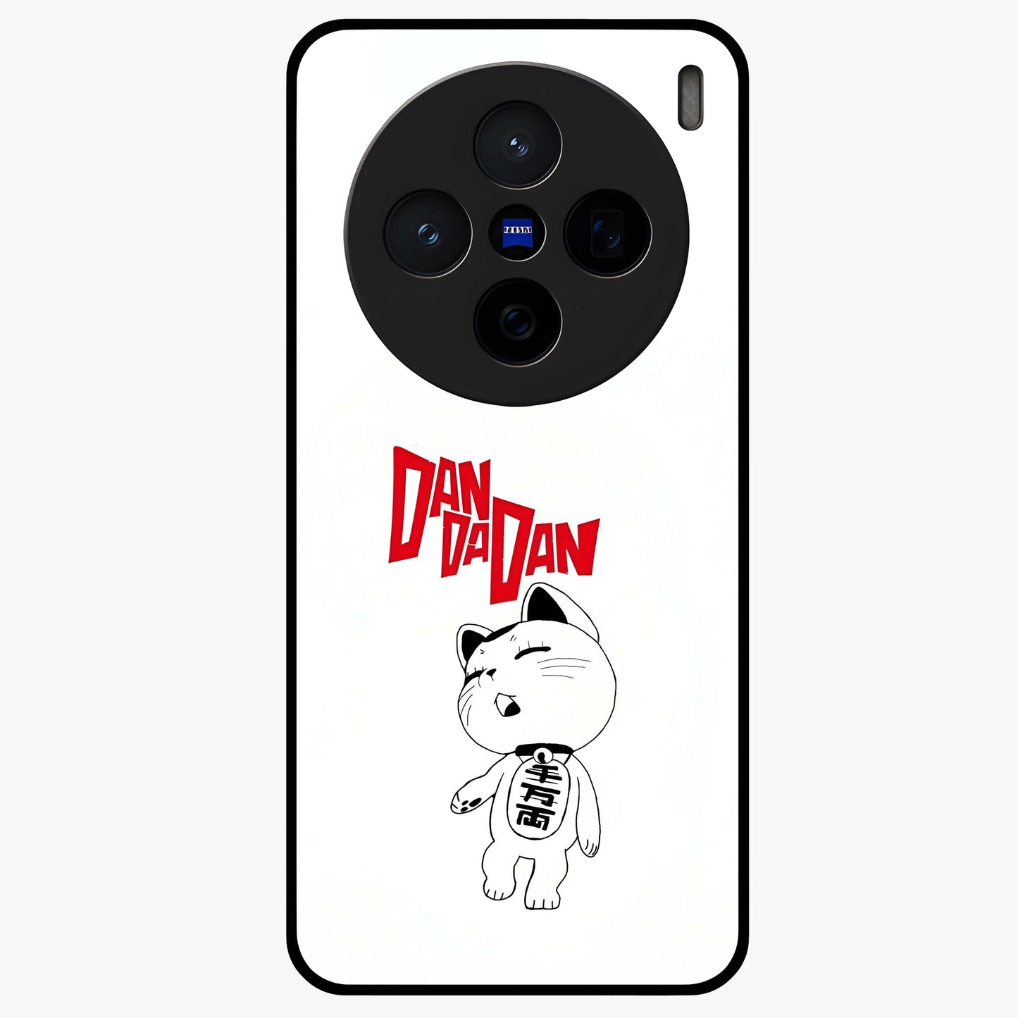 Playful Spirit Charm Glass Case showing flat back view with cheerful charm themed artwork and glossy glass finish.