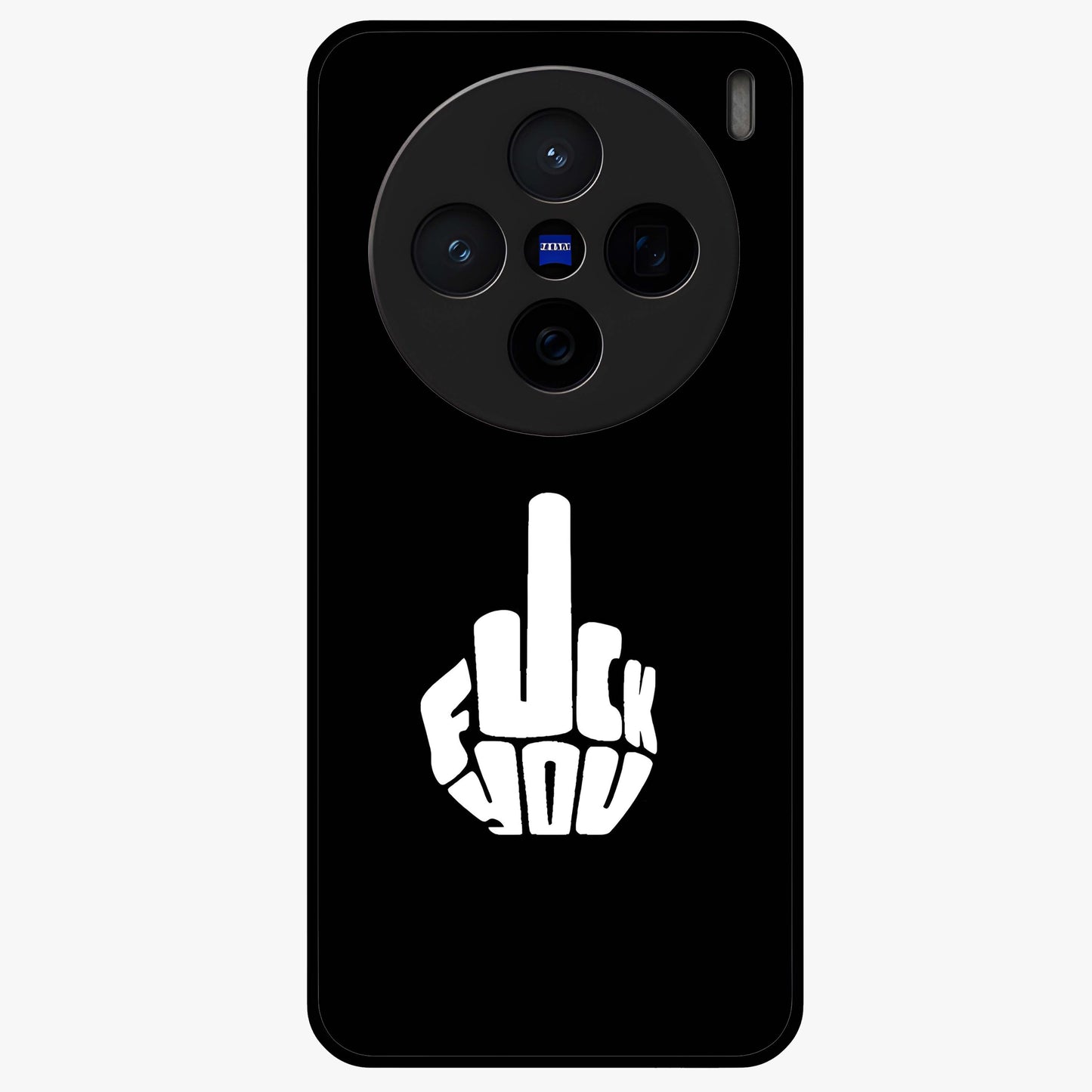 Rebel Mode On Glass Case showing flat back view with bold rebellious typography artwork and glossy glass finish.