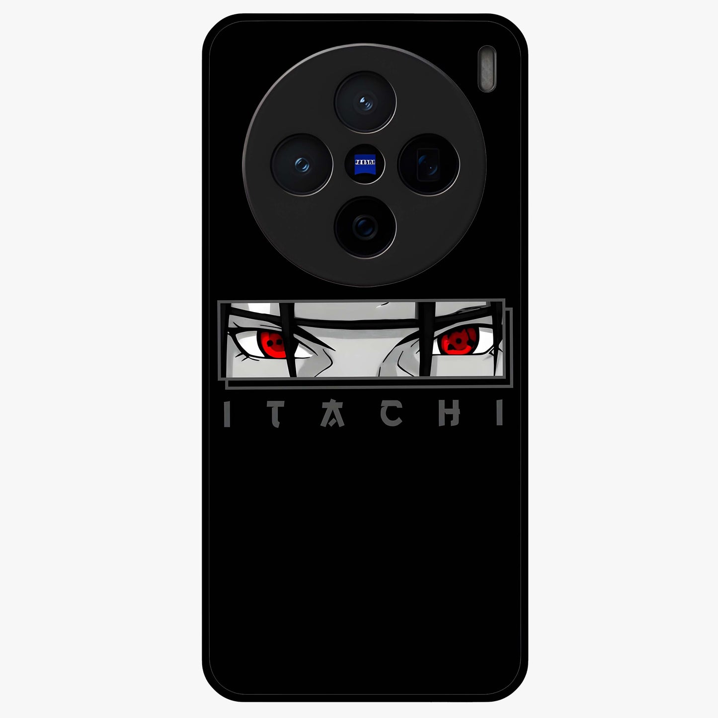 Scarlet Gaze Dominance Glass Case showing flat back view with striking red themed artwork and glossy glass finish.
