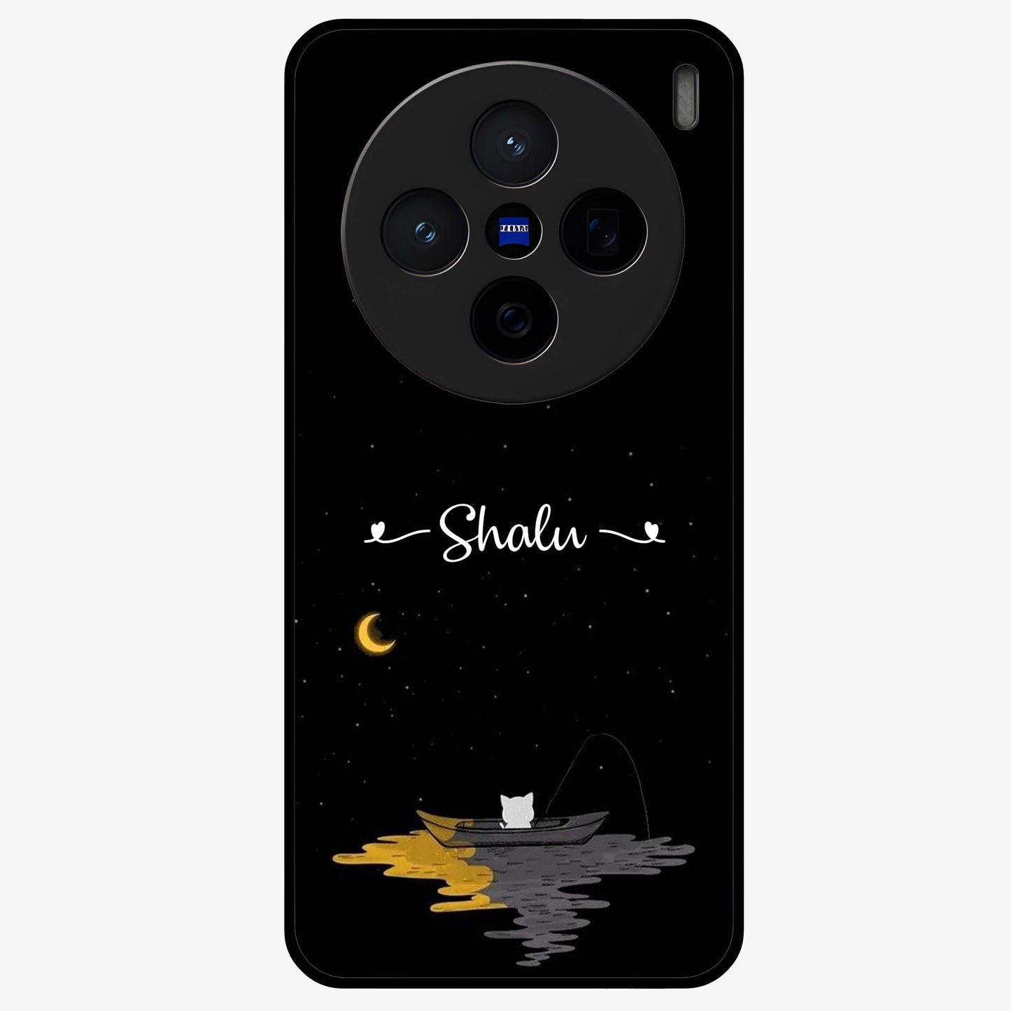 Silent Night Row Glass Case showing flat back view with calm night themed artwork and glossy glass finish.