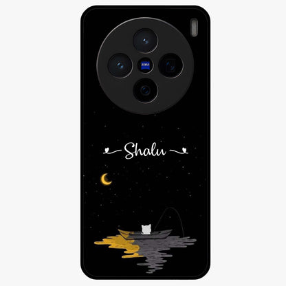 Silent Night Row Glass Case showing flat back view with calm night themed artwork and glossy glass finish.