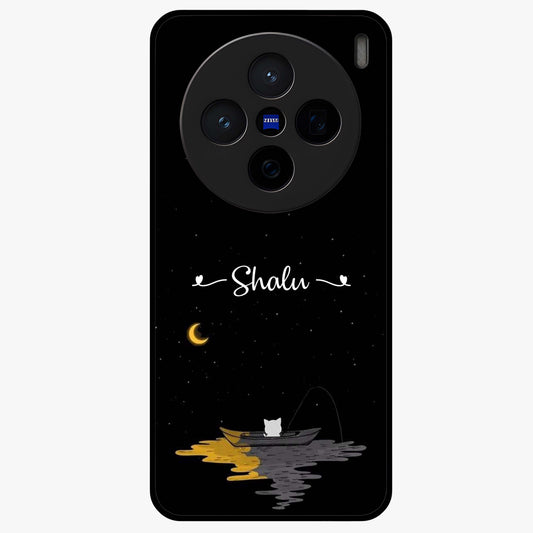 Silent Night Row Glass Case showing flat back view with calm night themed artwork and glossy glass finish.