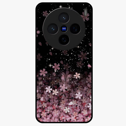 Small Starry Flowers Glass Case showing flat back view with delicate starry floral artwork and glossy glass finish.