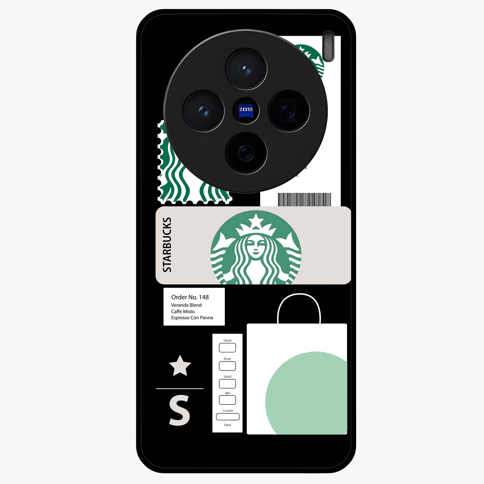 Starbucks Mocha Glass Case showing flat back view with coffee inspired artwork and glossy glass finish.