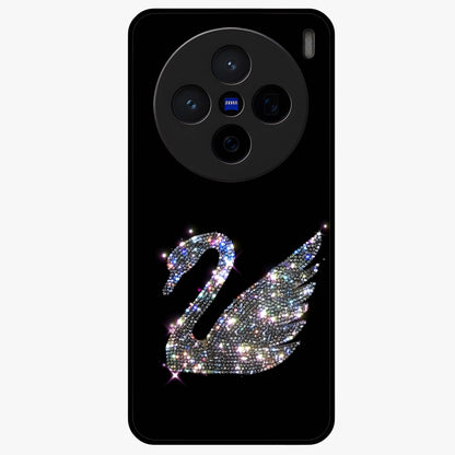 Starlit Swan Grace Glass Case showing flat back view with graceful swan artwork under starry sky and glossy glass finish.