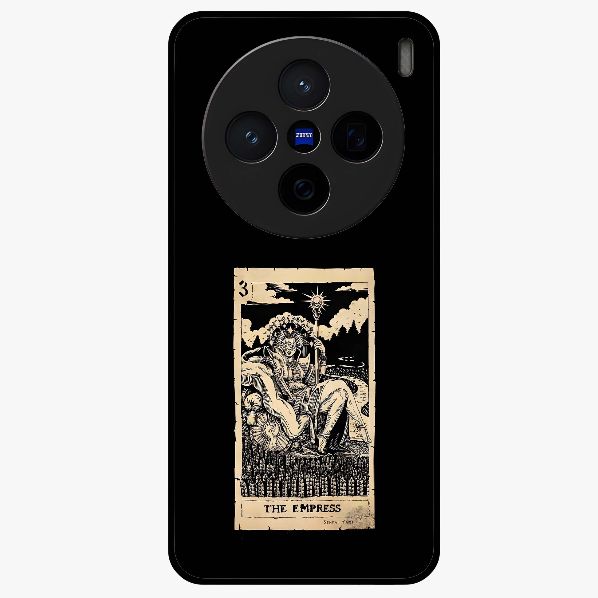The Empress Glass Case showing flat back view with regal feminine artwork and glossy glass finish.