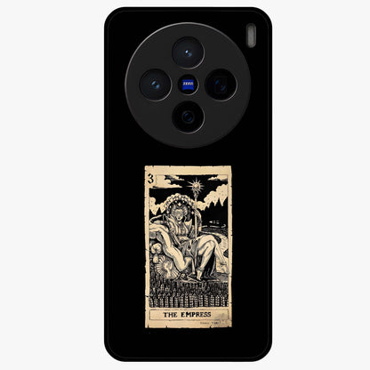 The Empress Glass Case showing flat back view with regal feminine artwork and glossy glass finish.