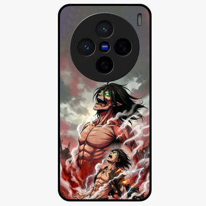 Titan Awakening Fury Glass Case showing flat back view with powerful titan inspired artwork and glossy glass finish.