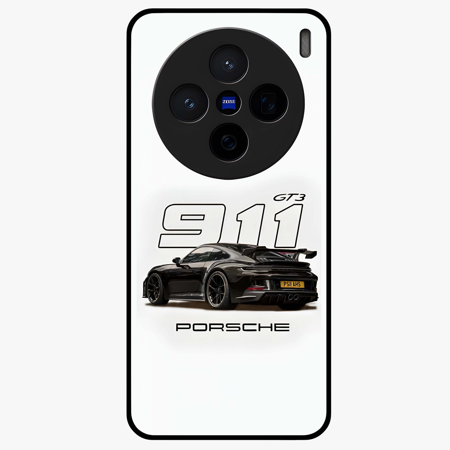 Turbo Legacy Icon Glass Case showing flat back view with iconic sports car inspired artwork and glossy glass finish.