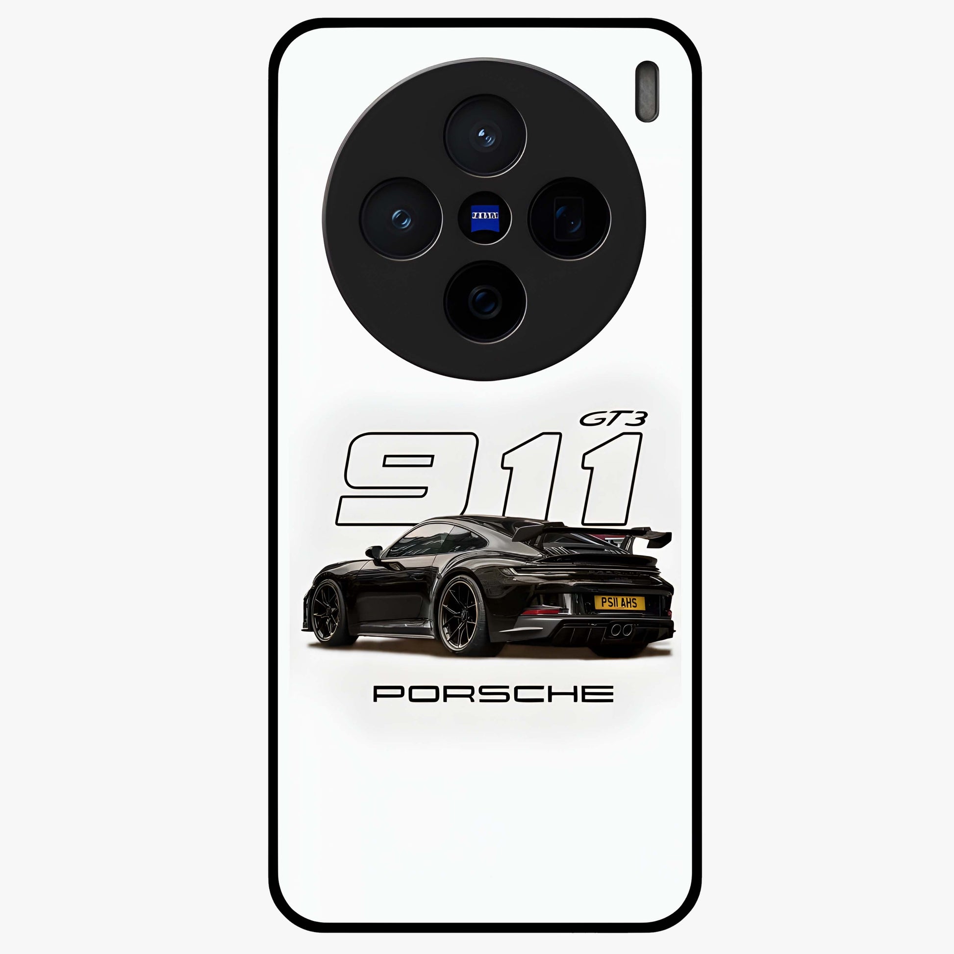 Turbo Legacy Icon Glass Case showing flat back view with iconic sports car inspired artwork and glossy glass finish.
