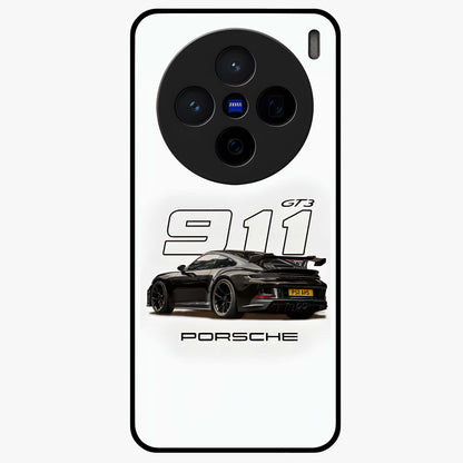 Turbo Legacy Icon Glass Case showing flat back view with iconic sports car inspired artwork and glossy glass finish.