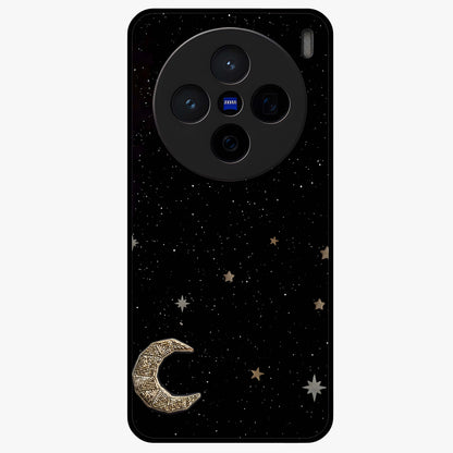 Twinkle Star With Half Moon Glass Case showing flat back view with star and half moon artwork and glossy glass finish.