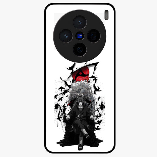Uchiha Shadow Throne Glass Case showing flat back view with cosmic underwater themed artwork and glossy glass finish.
